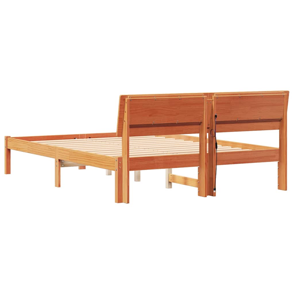 Sengestel med hovedgærde Voks brun 140 x 190 cm Massiv fyrretræ
