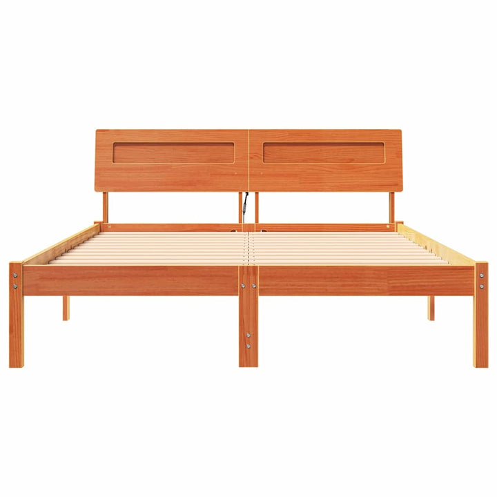 Sengestel med hovedgærde Voks brun 140 x 190 cm Massiv fyrretræ