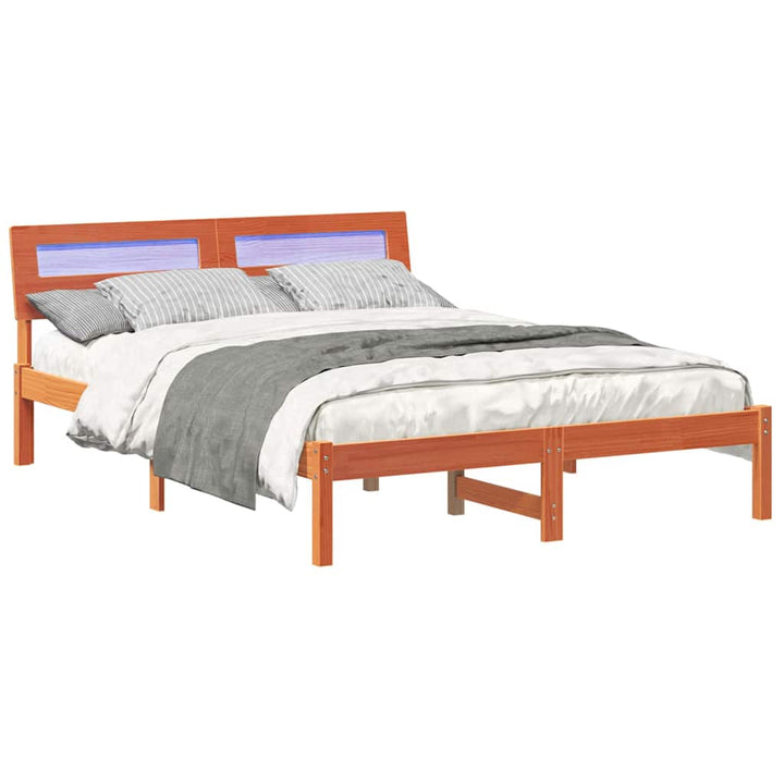 Sengestel med hovedgærde Voks brun 140 x 190 cm Massiv fyrretræ