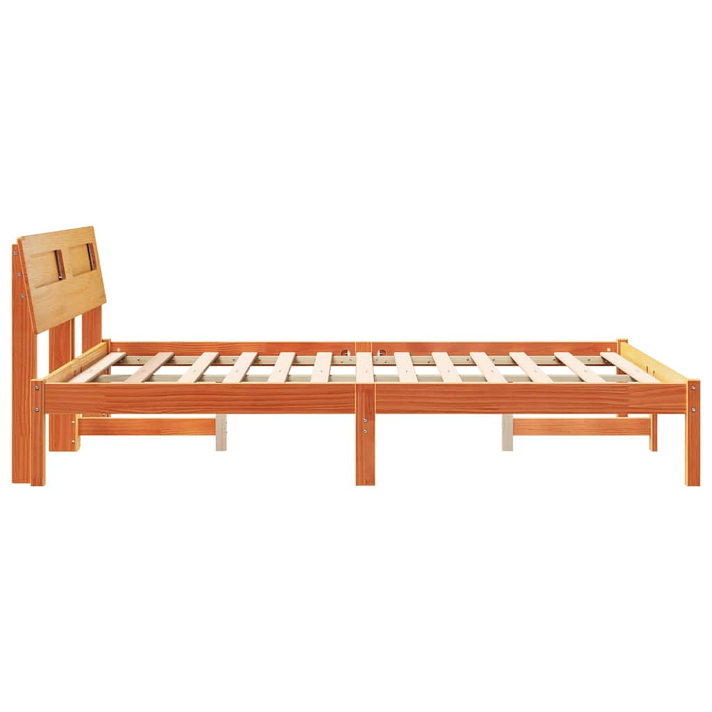 Sengestel med hovedgærde Voks brun 140 x 190 cm Massiv fyrretræ