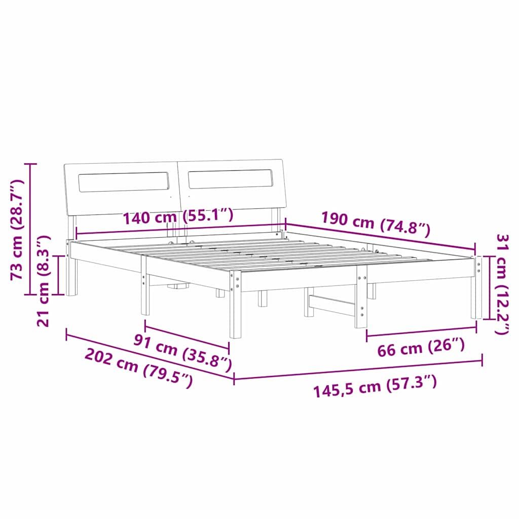 Sengestel med hovedgærde Voks brun 140 x 190 cm Massiv fyrretræ