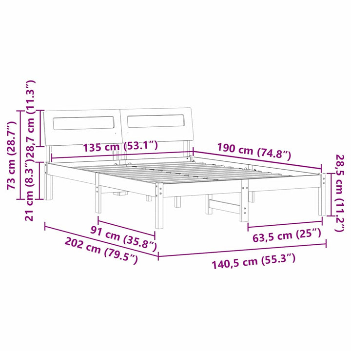 Sengestel med hovedgærde Voks brun 135 x 190 cm Massiv fyrretræ