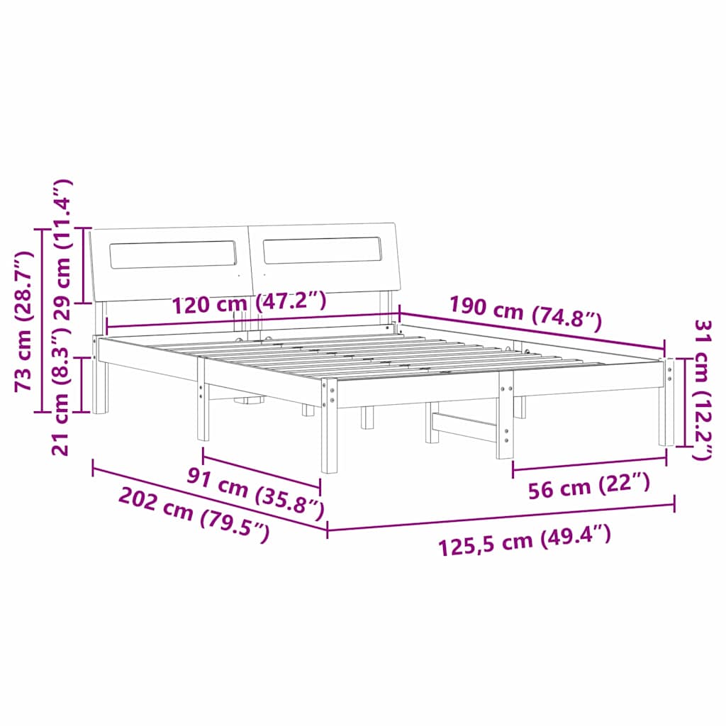 Sengestel med hovedgærde Brun 120 x 190 cm Massiv fyrretræ