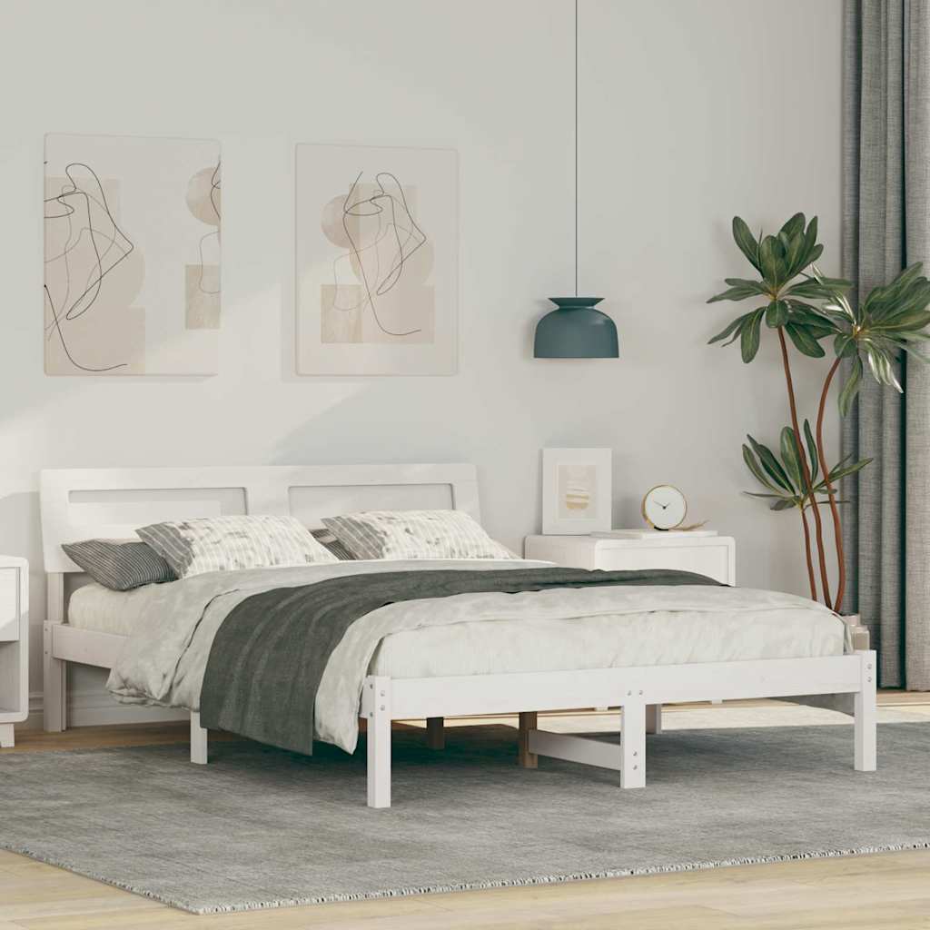 Sengestel med hovedgærde Hvid 120 x 190 cm Massiv fyrretræ