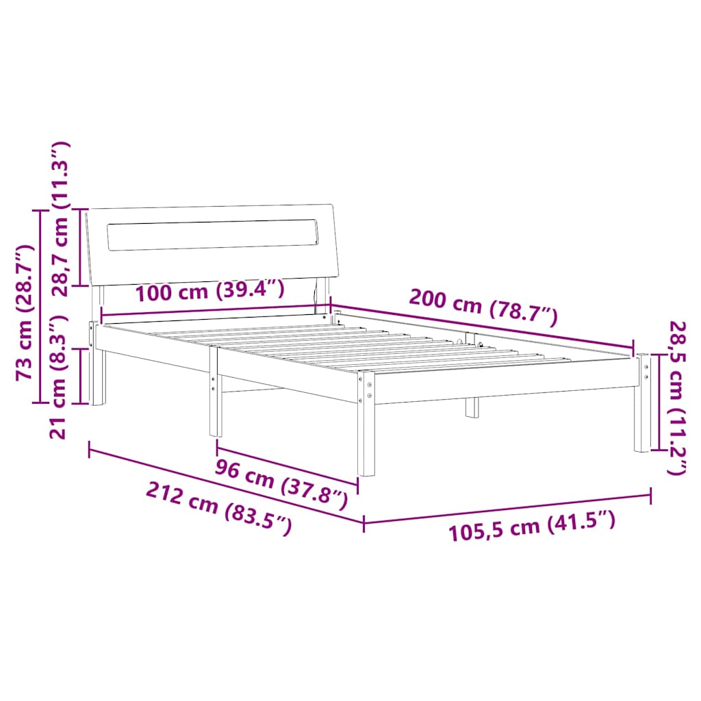 Sengestel med hovedgærde Brun 100 x 200 cm Massiv fyrretræ