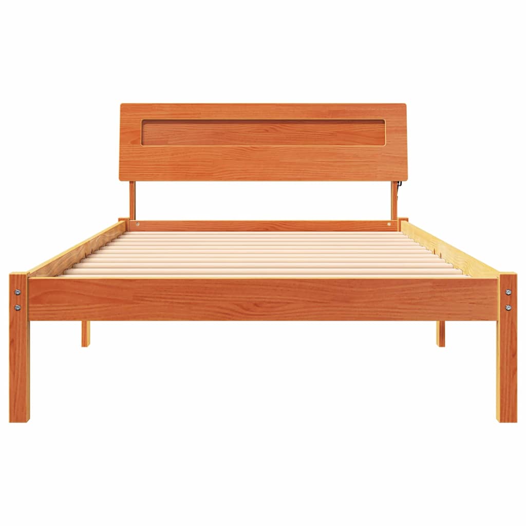 Sengestel med hovedgærde Voks brun 90 x 200 cm Massiv fyrretræ
