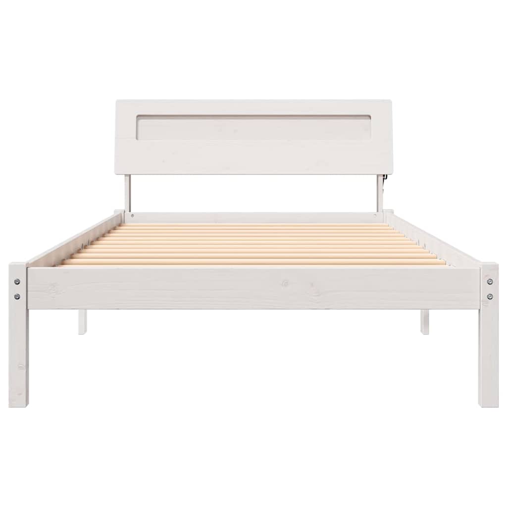 Sengestel med hovedgærde Hvid 75 x 190 cm Massiv fyrretræ