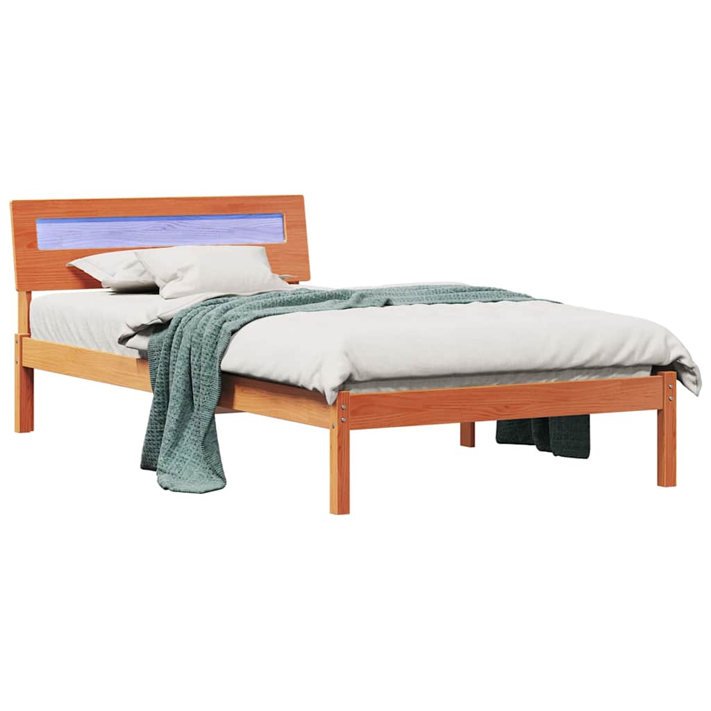 Sengestel med hovedgærde Voks brun 75 x 190 cm Massiv fyrretræ