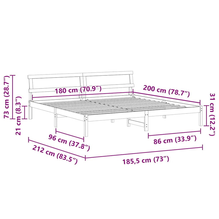 Sengestel med hovedgærde Hvid 180 x 200 cm Massiv fyrretræ