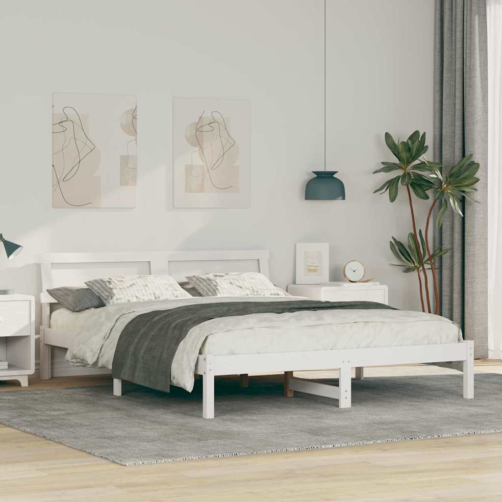 Sengestel med hovedgærde Hvid 160 x 200 cm Massiv fyrretræ