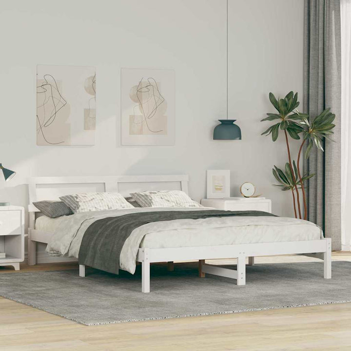 Sengestel med hovedgærde Hvid 160 x 200 cm Massiv fyrretræ