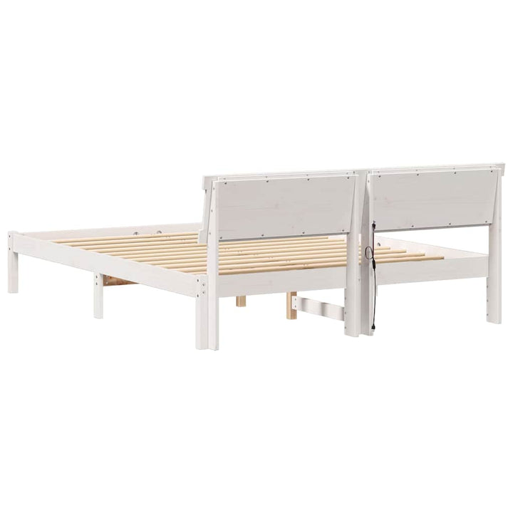 Sengestel med hovedgærde Hvid 160 x 200 cm Massiv fyrretræ