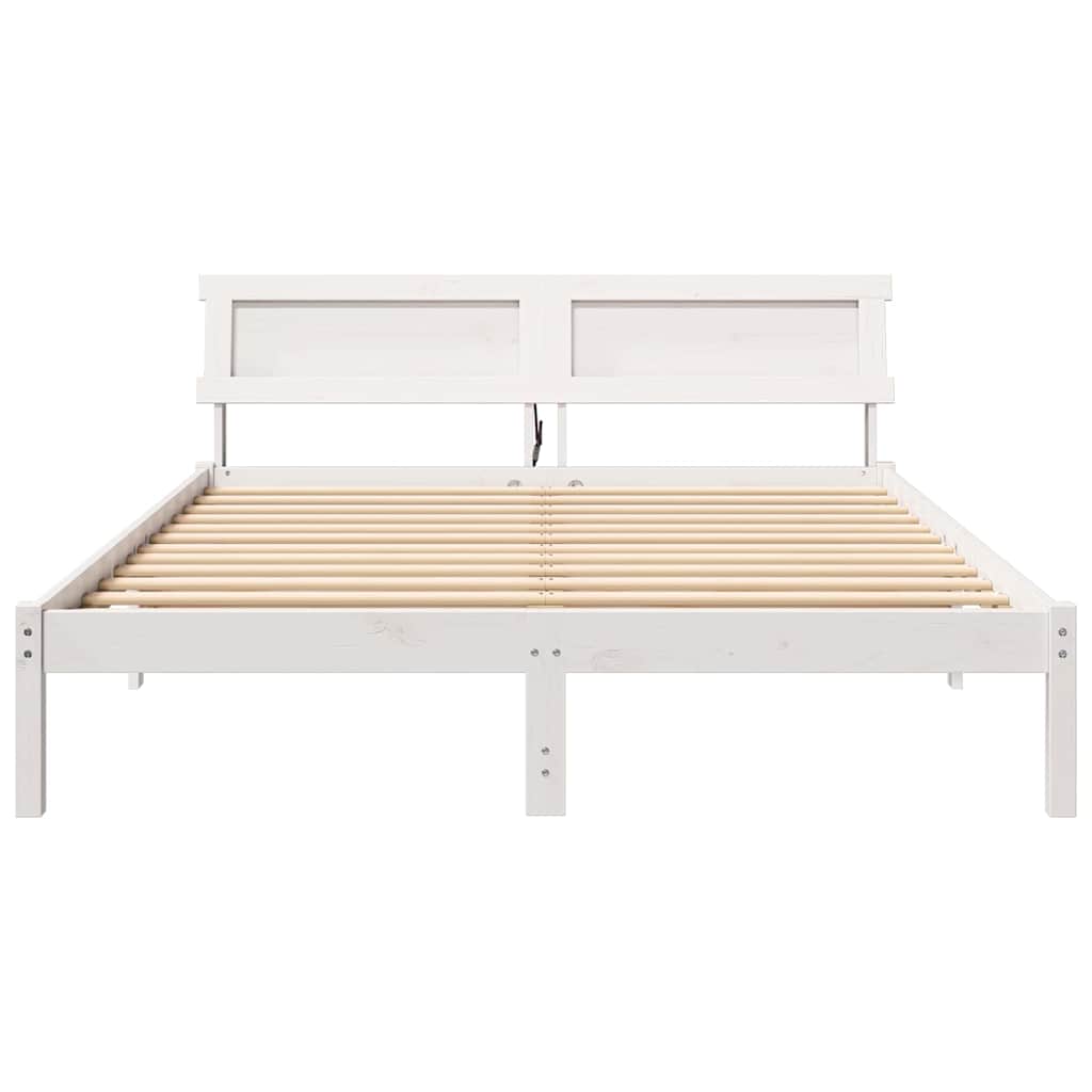 Sengestel med hovedgærde Hvid 160 x 200 cm Massiv fyrretræ