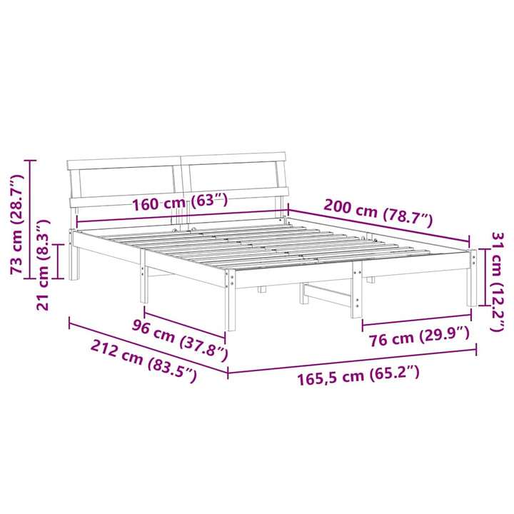 Sengestel med hovedgærde Hvid 160 x 200 cm Massiv fyrretræ