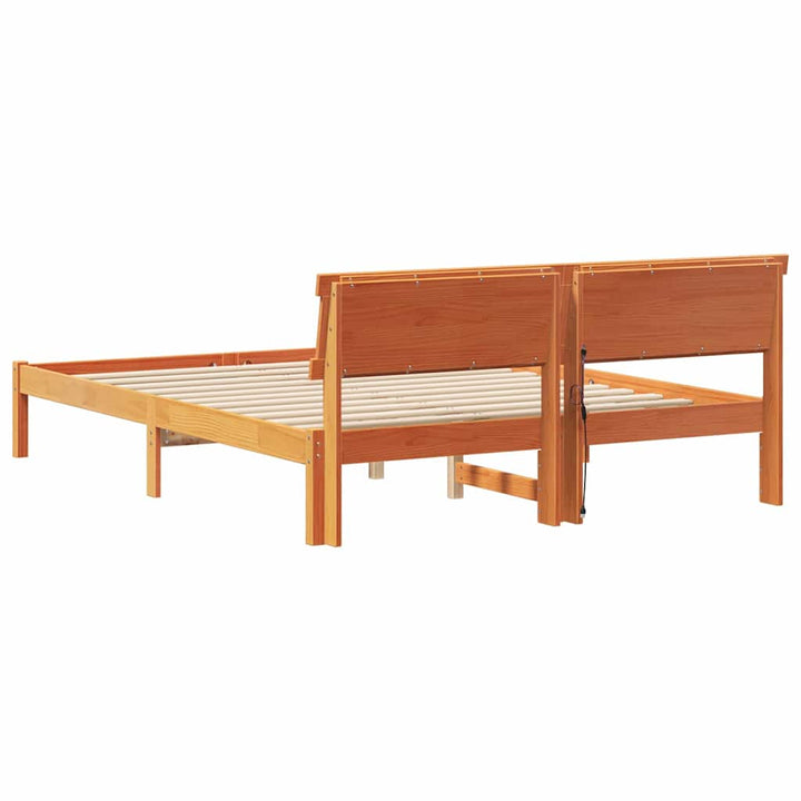 Sengestel med hovedgærde Voks brun 160 x 200 cm Massiv fyrretræ
