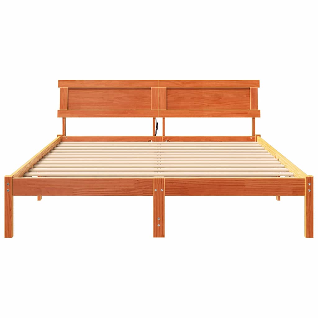 Sengestel med hovedgærde Voks brun 160 x 200 cm Massiv fyrretræ