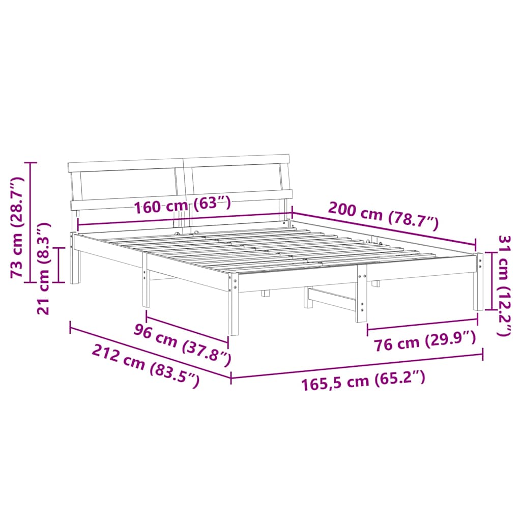 Sengestel med hovedgærde Voks brun 160 x 200 cm Massiv fyrretræ