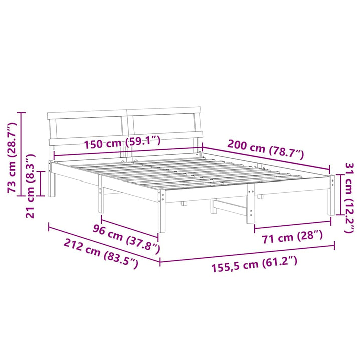 Sengestel med hovedgærde Brun 150 x 200 cm Massiv fyrretræ