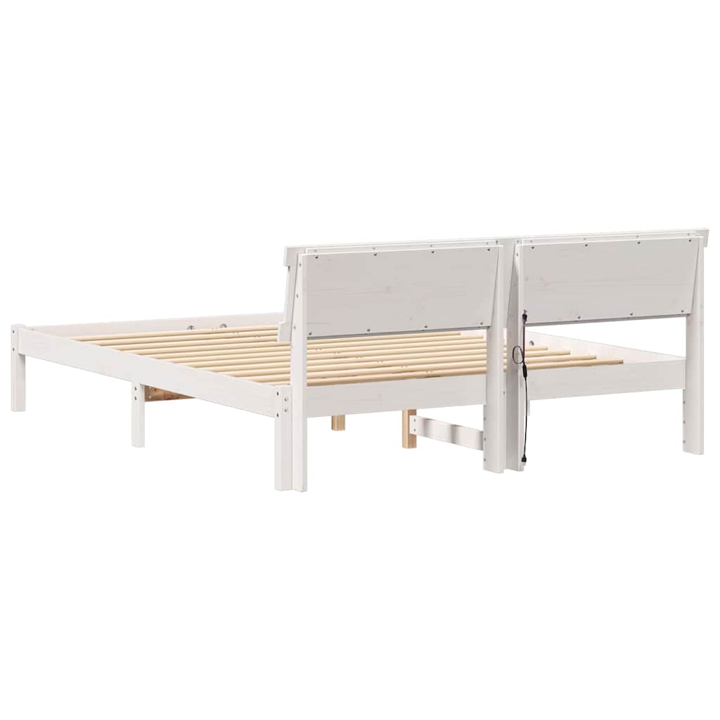 Sengestel med hovedgærde Hvid 150 x 200 cm Massiv fyrretræ