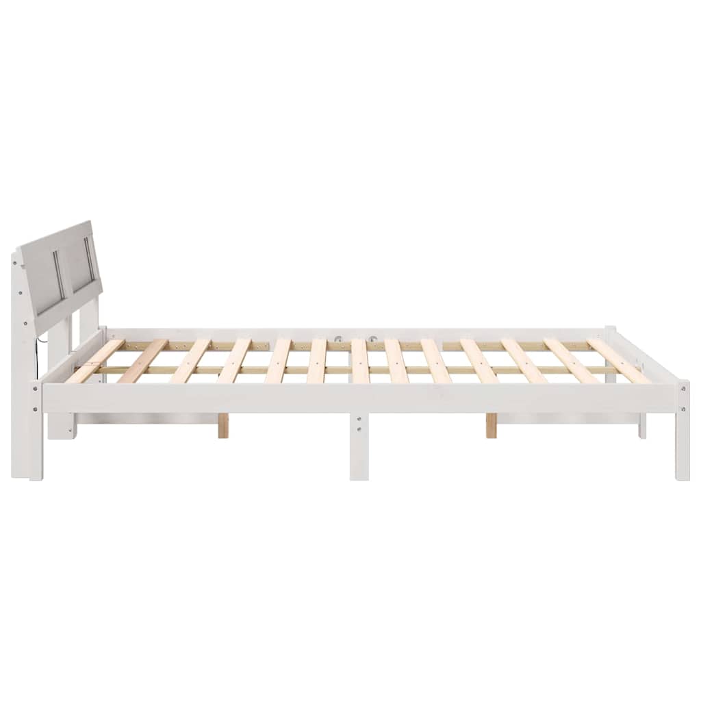 Sengestel med hovedgærde Hvid 150 x 200 cm Massiv fyrretræ