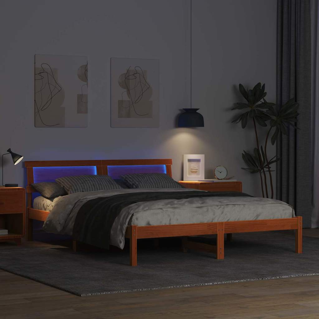 Sengestel med hovedgærde Voks brun 150 x 200 cm Massiv fyrretræ