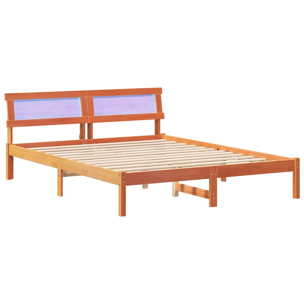 Sengestel med hovedgærde Voks brun 150 x 200 cm Massiv fyrretræ