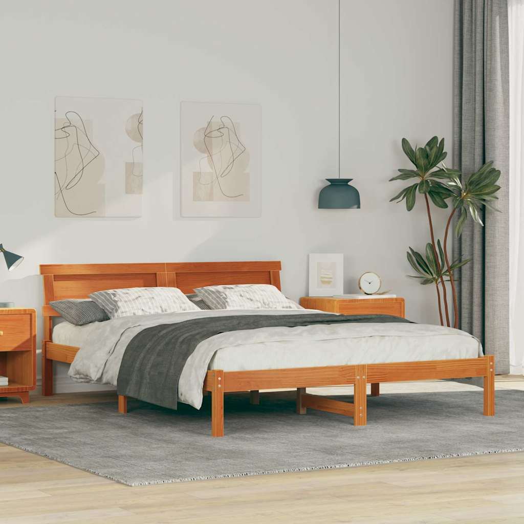 Sengestel med hovedgærde Voks brun 140 x 200 cm Massiv fyrretræ