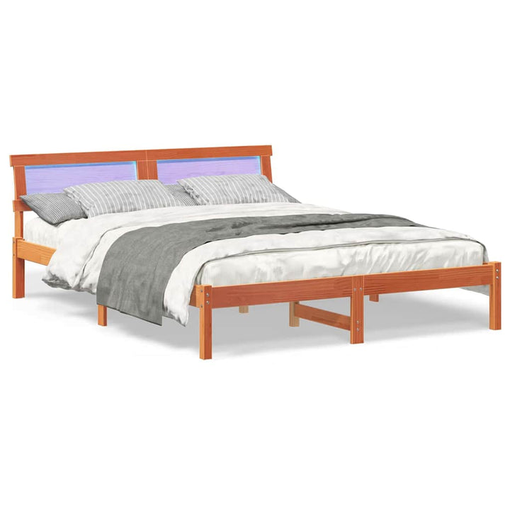 Sengestel med hovedgærde Voks brun 140 x 200 cm Massiv fyrretræ