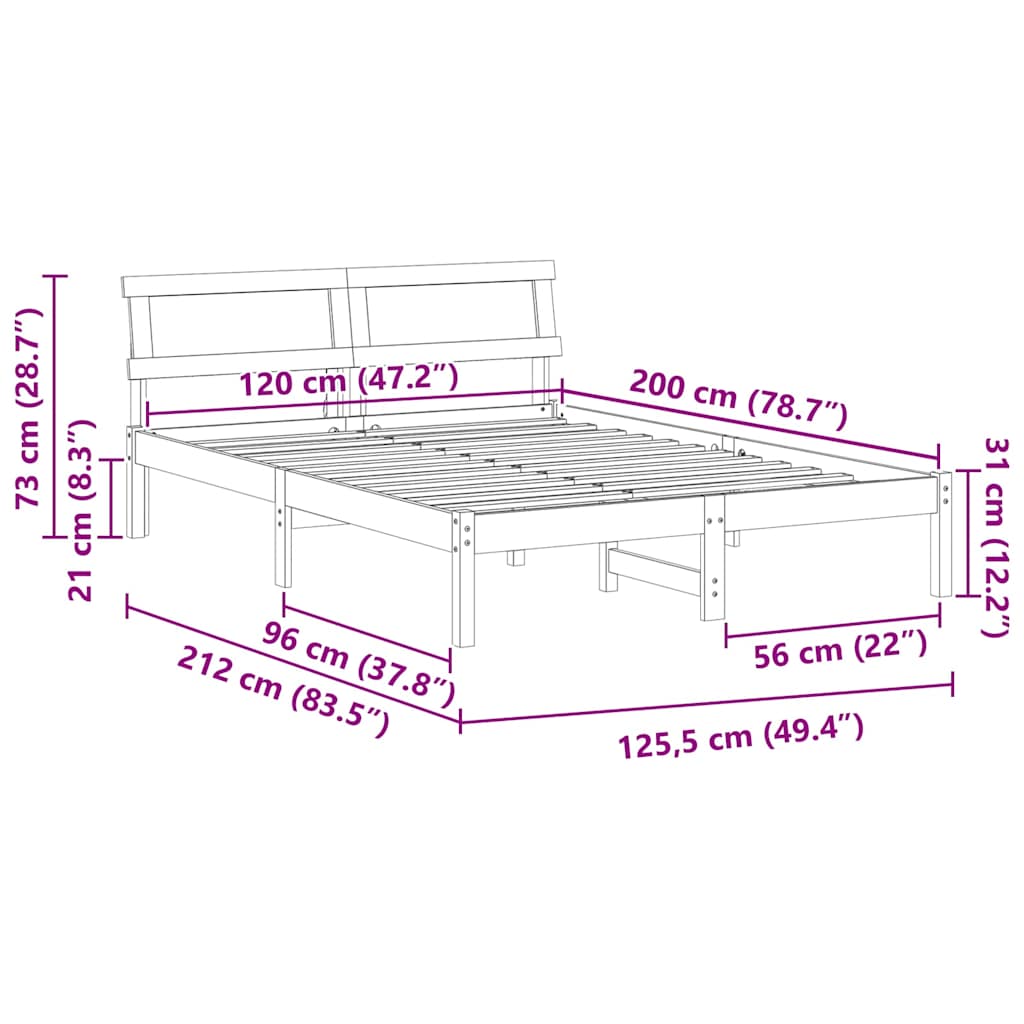 Sengestel med hovedgærde Brun 120 x 200 cm Massiv fyrretræ