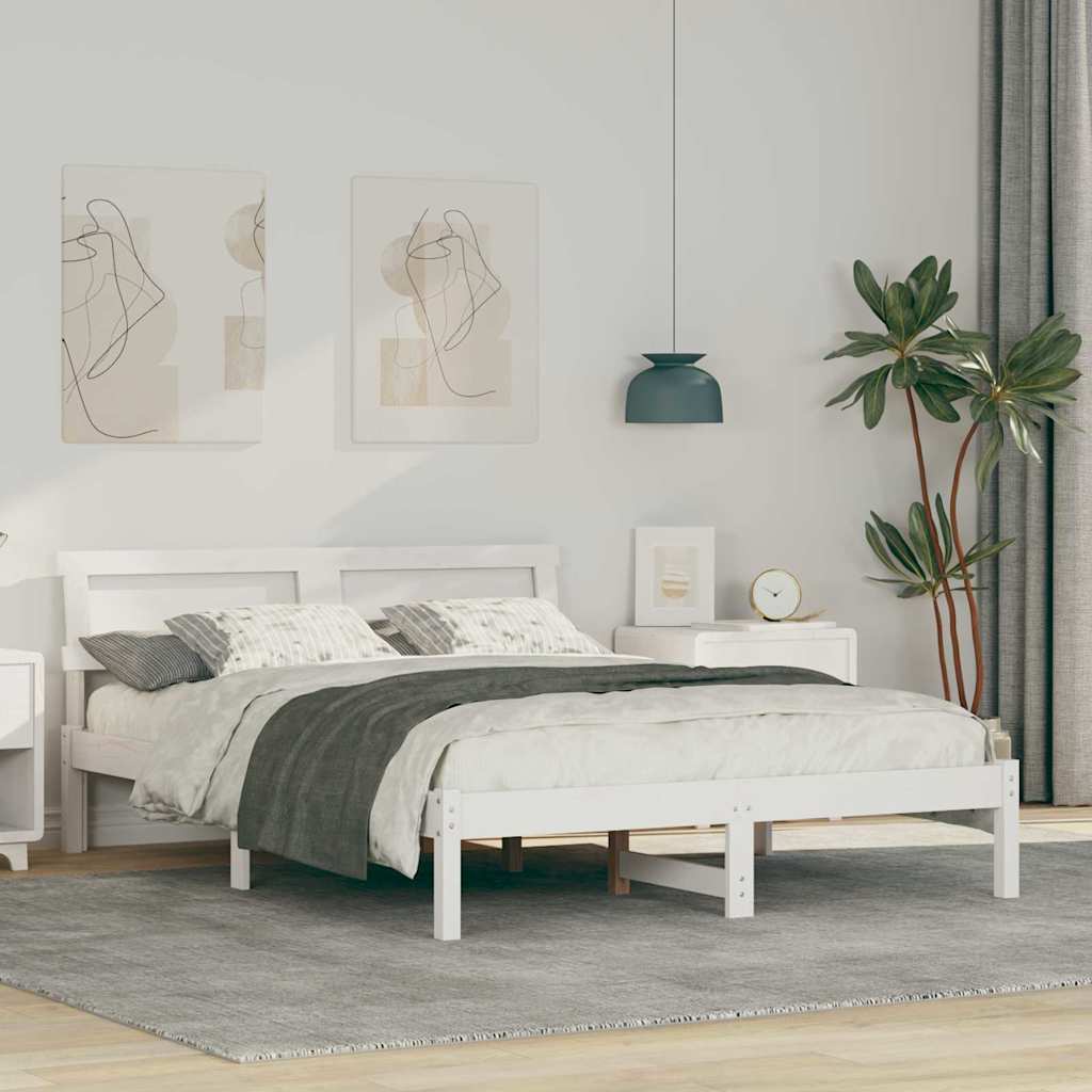Sengestel med hovedgærde Hvid 120 x 200 cm Massiv fyrretræ