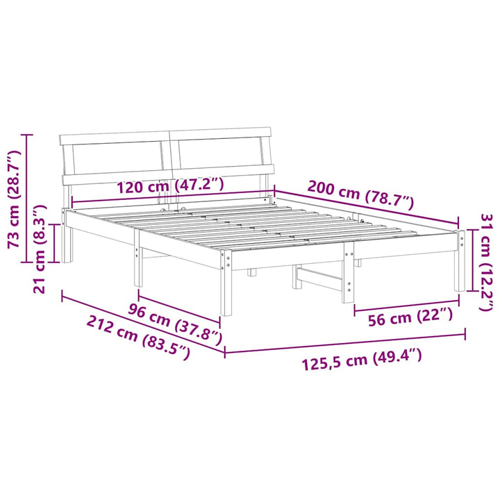 Sengestel med hovedgærde Hvid 120 x 200 cm Massiv fyrretræ