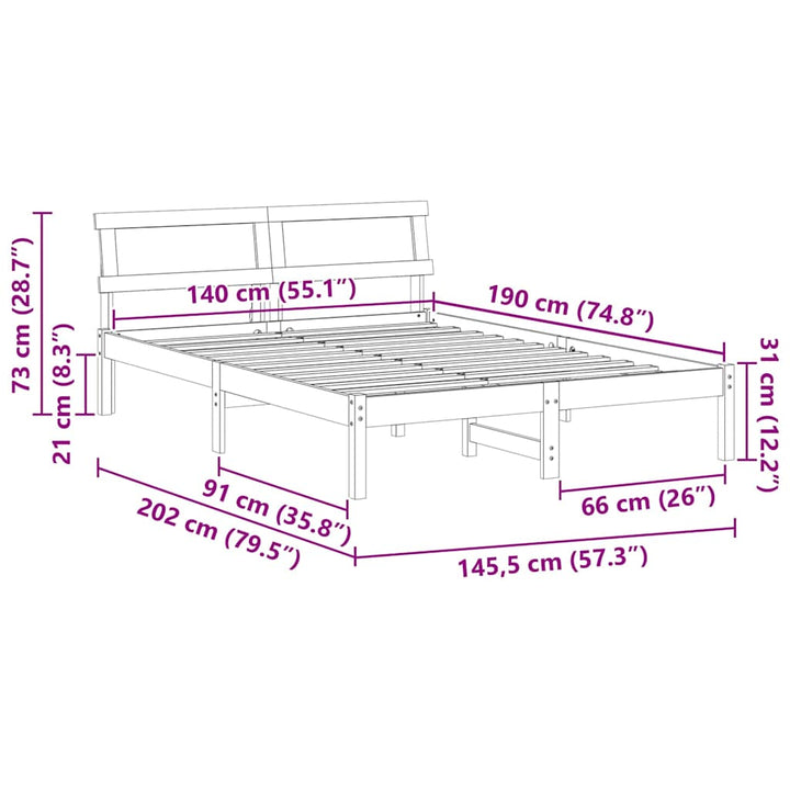 Sengestel med hovedgærde Brun 140 x 190 cm Massiv fyrretræ
