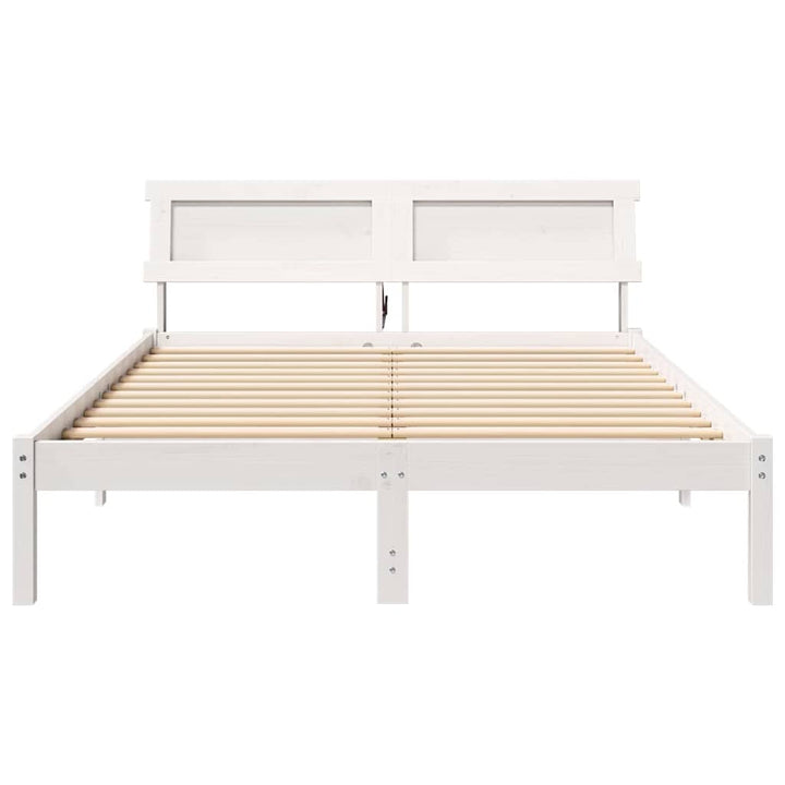 Sengestel med hovedgærde Hvid 140 x 190 cm Massivt fyrretræ