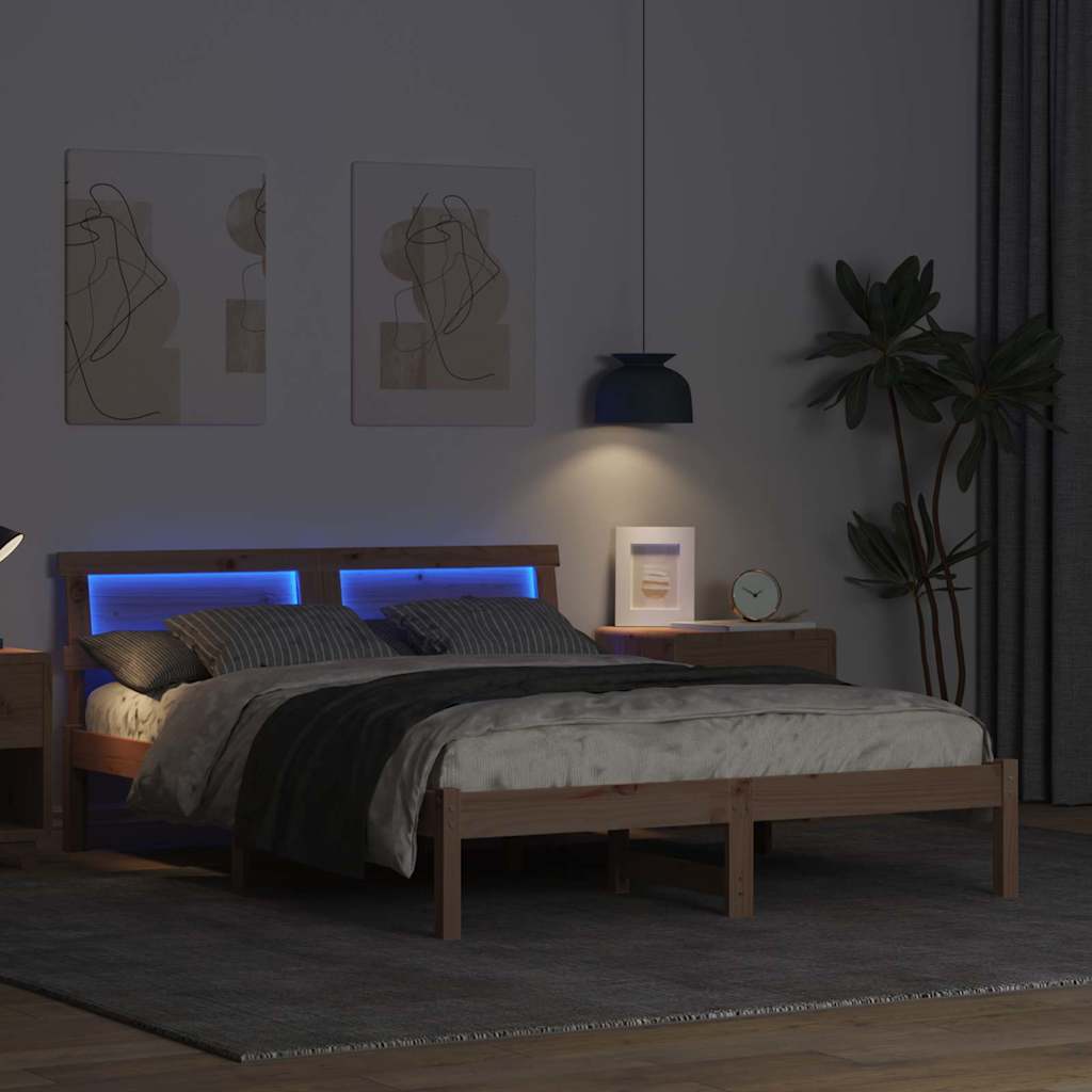 Sengestel med hovedgærde Brun 135 x 190 cm Massiv fyrretræ