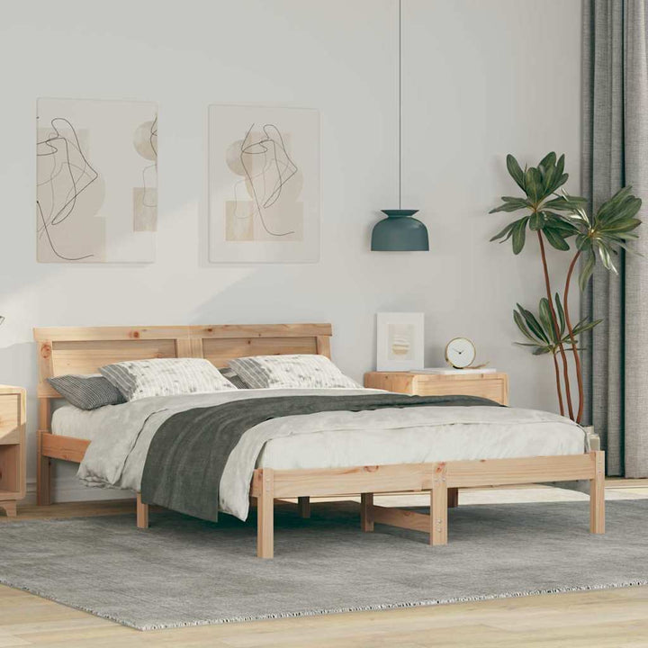 Sengestel med hovedgærde Brun 135 x 190 cm Massiv fyrretræ