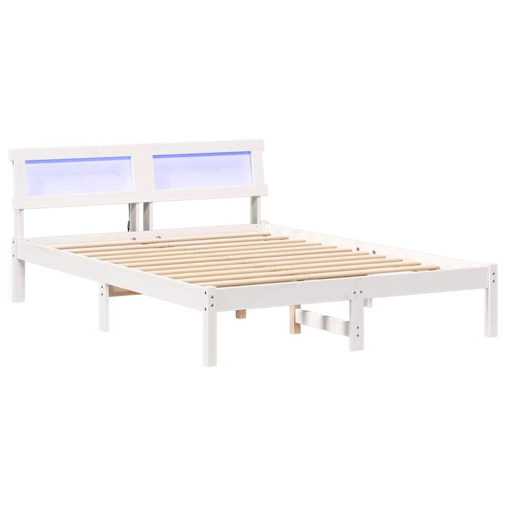 Sengestel med hovedgærde Hvid 135 x 190 cm Massiv fyrretræ