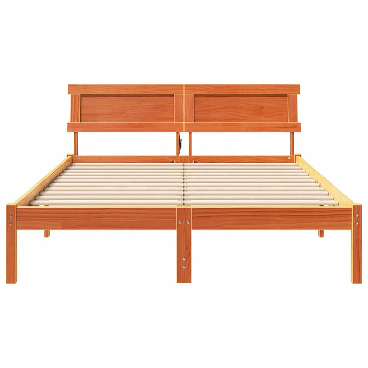 Sengestel med hovedgærde Voks brun 135 x 190 cm Massiv fyrretræ