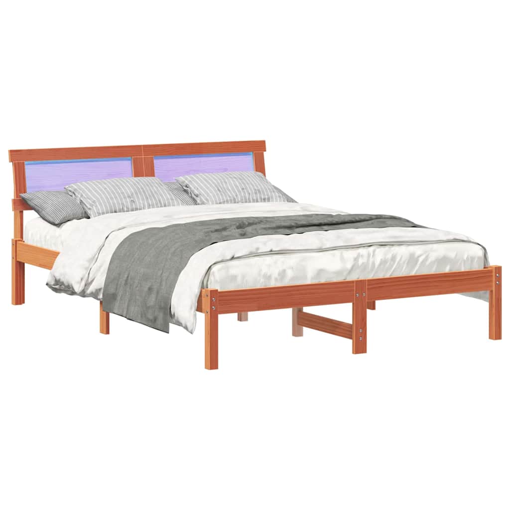 Sengestel med hovedgærde Voks brun 135 x 190 cm Massiv fyrretræ