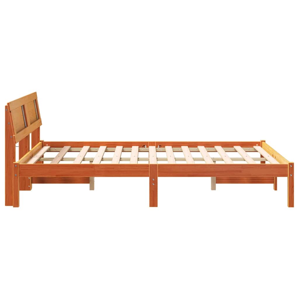Sengestel med hovedgærde Voks brun 135 x 190 cm Massiv fyrretræ