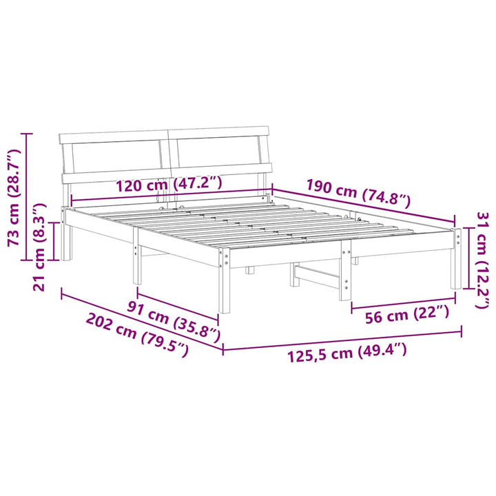 Sengestel med hovedgærde Brun 120 x 190 cm Massiv fyrretræ