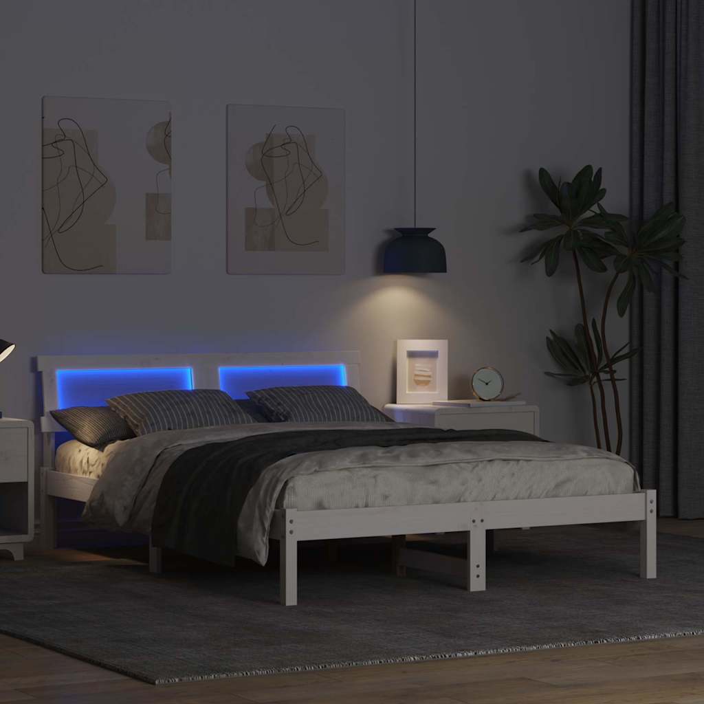 Sengestel med hovedgærde Hvid 120 x 190 cm Massiv fyrretræ