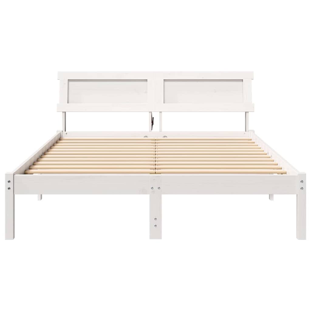 Sengestel med hovedgærde Hvid 120 x 190 cm Massiv fyrretræ