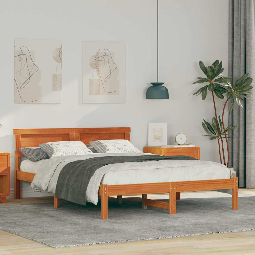 Sengestel med hovedgærde Voks brun 120 x 190 cm Massiv fyrretræ