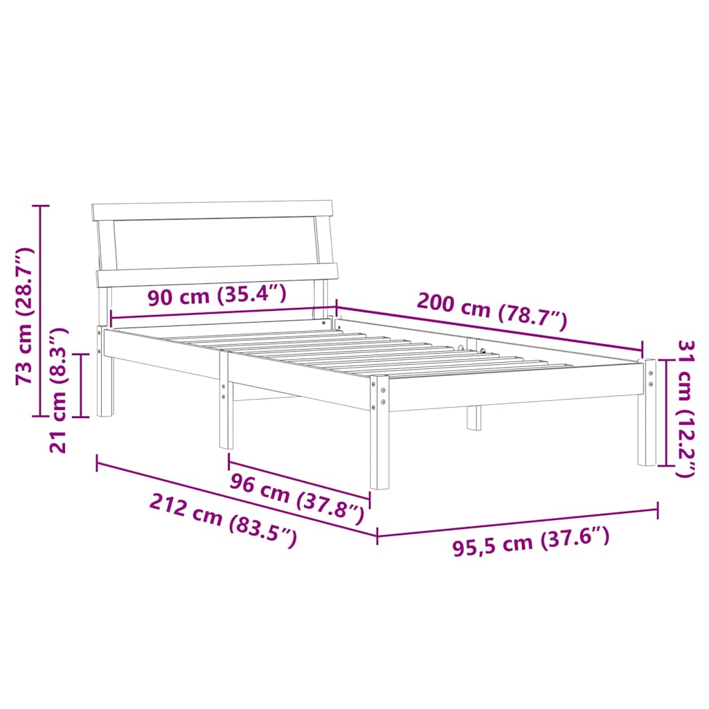 Sengestel med hovedgærde Brun 90 x 200 cm Massiv fyrretræ