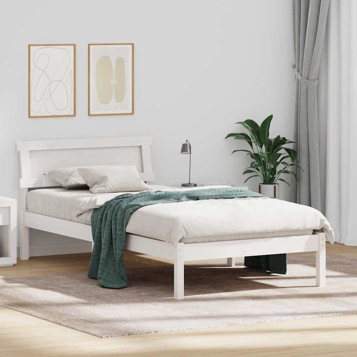 Sengestel med hovedgærde Hvid 90 x 200 cm Massiv fyrretræ