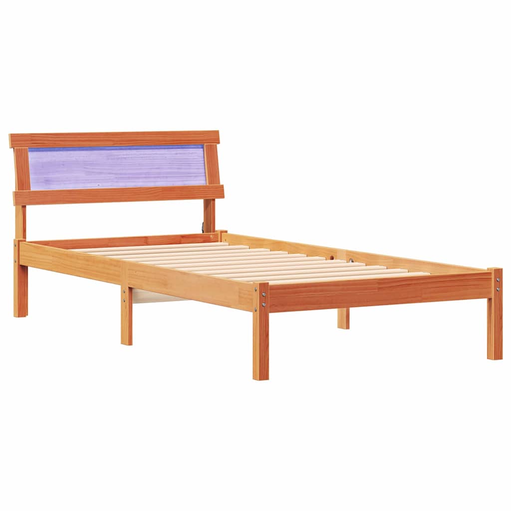 Sengestel med hovedgærde Voks brun 90 x 200 cm Massiv fyrretræ