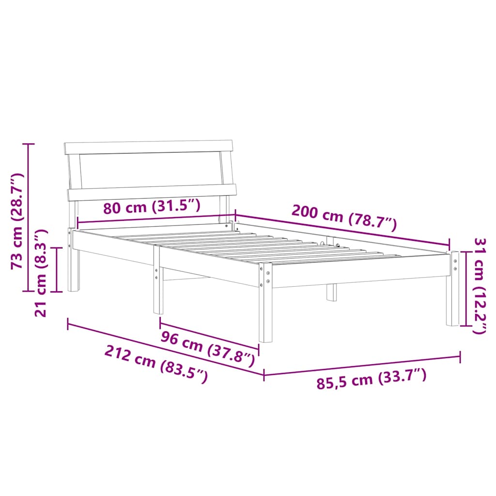 Sengestel med hovedgærde Voks brun 80 x 200 cm Massiv fyrretræ