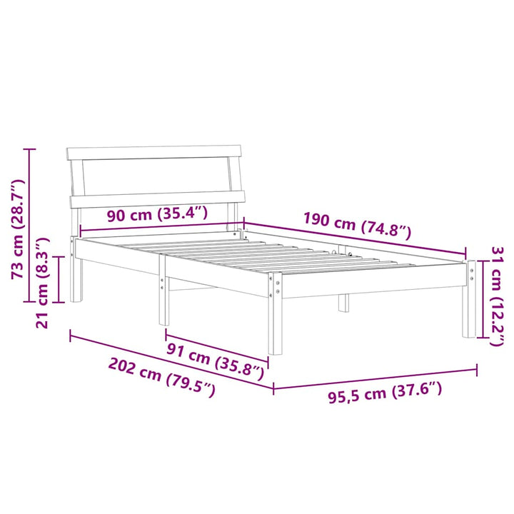 Sengestel med hovedgærde Brun 90 x 190 cm Massiv fyrretræ