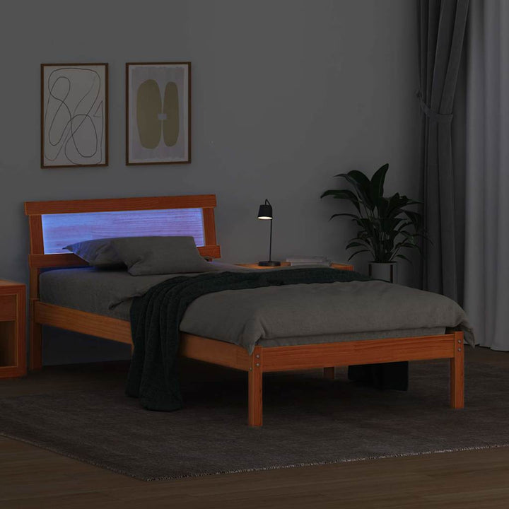Sengestel med hovedgærde Voks brun 75 x 190 cm Massiv fyrretræ