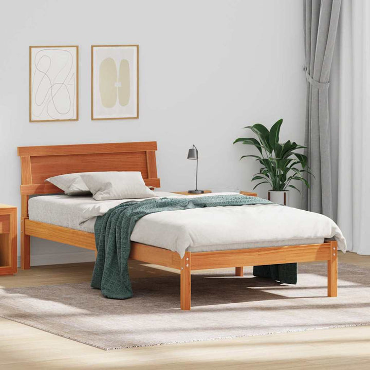 Sengestel med hovedgærde Voks brun 75 x 190 cm Massiv fyrretræ